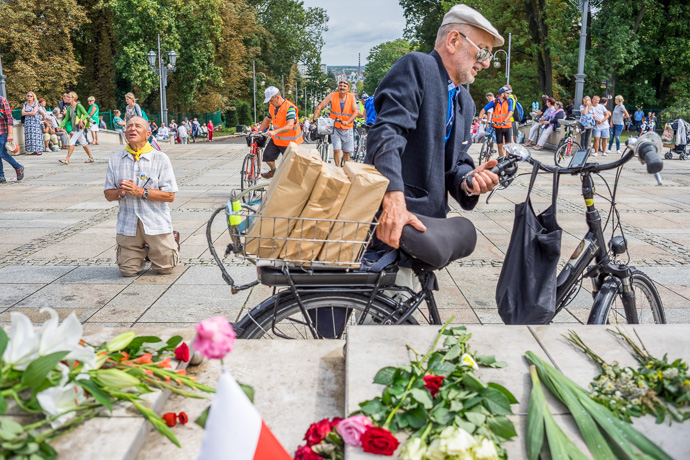 Celebration of Maria ascension in Jasna Góra, Poland 2018. On the square in front of the Jasna Góra monastery, several pilgrims pray and arrive.