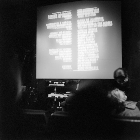 Wednesday, February 26, 2003. Durchsfenster - The February program 2003 The film has ended, the credits are running on the projection screen. Image: Michel Meijer