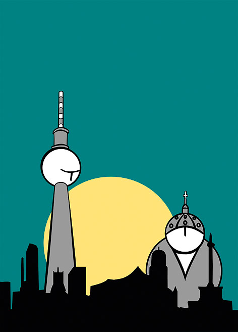 Der Berliner Fernsehturm und der Berliner Dom als Monotoons. Illustration: Christian Aschberg.