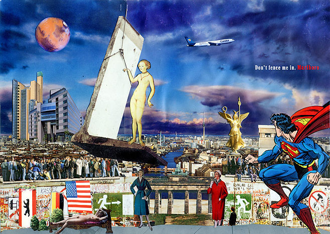 Don't fence me in. Marlboro Die Berliner Mauer mit einer Luftaufnahme von Berlin. Collage: Tim Roeloffs.