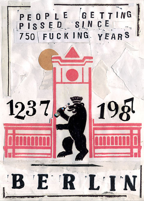 750 Jahre Berlin Der Berliner Bär trinkt Bier. Collage: Tim Roeloffs.