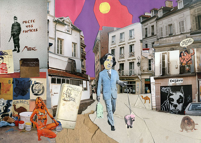 Oscar Wilde Der Schriftsteller Oscar Wilde geht mit seinem Hund in Berlin spazieren. Collage: Tim Roeloffs.