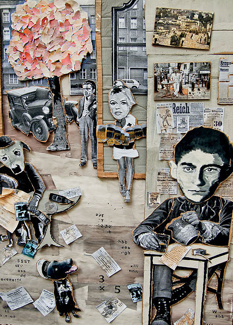 Reich Der Schriftsteller Franz Kafka sitzt in einem Café. Collage: Tim Roeloffs.