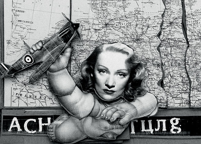 Achtung Marlene Dietrich mit einer Spitfire. Collage: Tim Roeloffs.