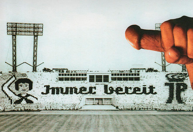 Immer bereit Stadion in der DDR. Collage: Tim Roeloffs.