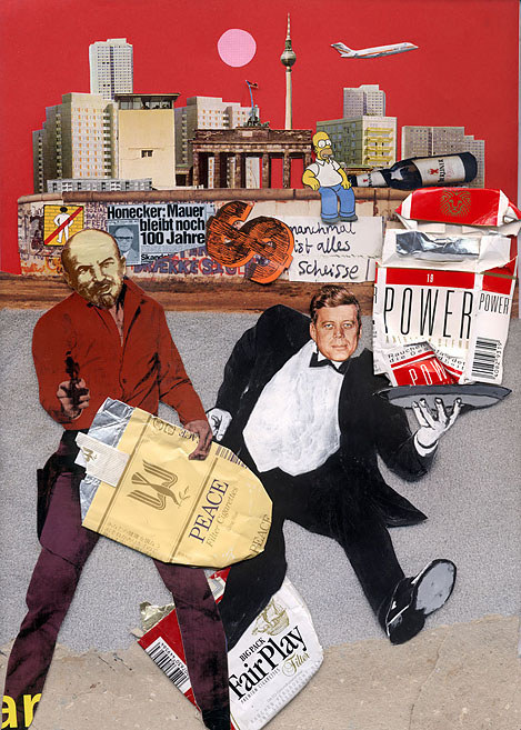 FairPlay Wladimir Lenin und John F. Kennedy an der Berliner Mauer. Collage: Tim Roeloffs.
