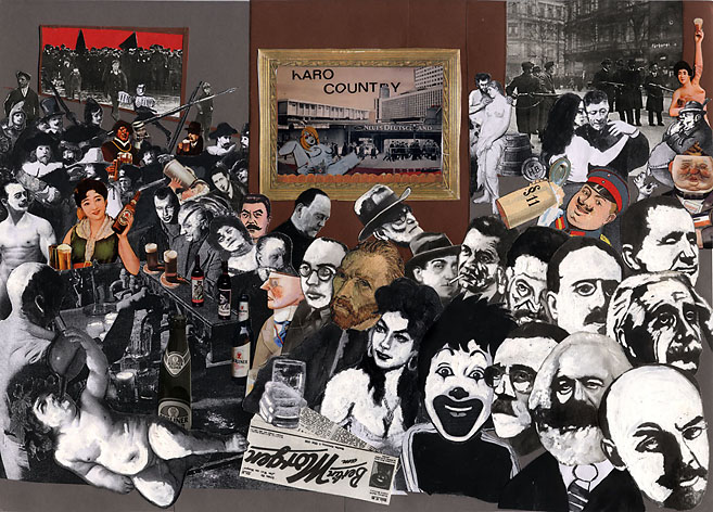 KARO COUNTRY Eine Collage berühmter Personen aus der Geschichte in einer Kneipe. Collage erstellt von Tim Roeloffs.