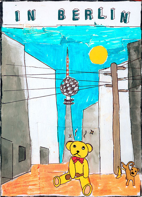 IN BERLIN Ein Bär und ein Hund in Berlin. Illustration von Tim Roeloffs