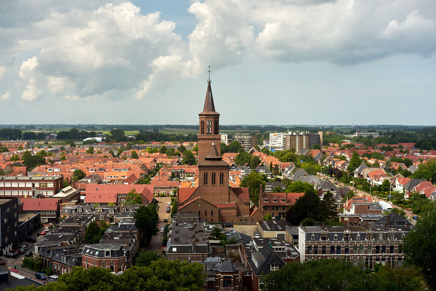 A view over the western part of Leeuwarden. With the Sint-Dominicus Church in the middle, the Netherlands 2018 - image: Michel Meijer